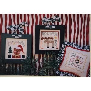 Lizzie Kate Tiny Tidings Holiday Cross Stitch Chart 3 Patterns Ornament, Gifts